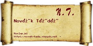 Novák Tádé névjegykártya